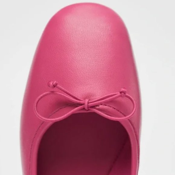 Zara Bow Trim Leather Pink Ballet Flats Fuchsia Barbiecore Size 37 - Picture 4 of 11